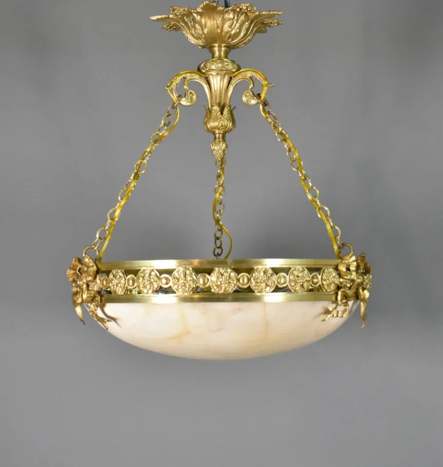 New Pamono Antique Napoleon III French Empire Chandelier in Bronze and Alabaster