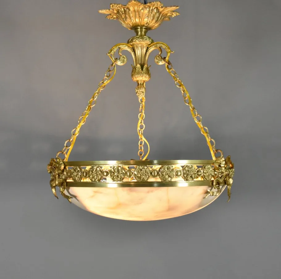 New Pamono Antique Napoleon III French Empire Chandelier in Bronze and Alabaster