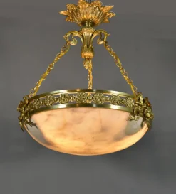 New Pamono Antique Napoleon III French Empire Chandelier in Bronze and Alabaster