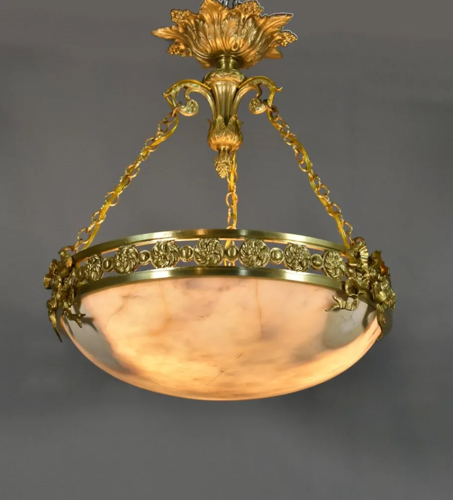 New Pamono Antique Napoleon III French Empire Chandelier in Bronze and Alabaster
