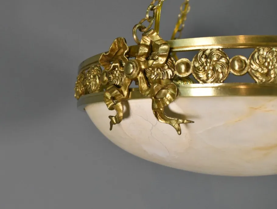 New Pamono Antique Napoleon III French Empire Chandelier in Bronze and Alabaster