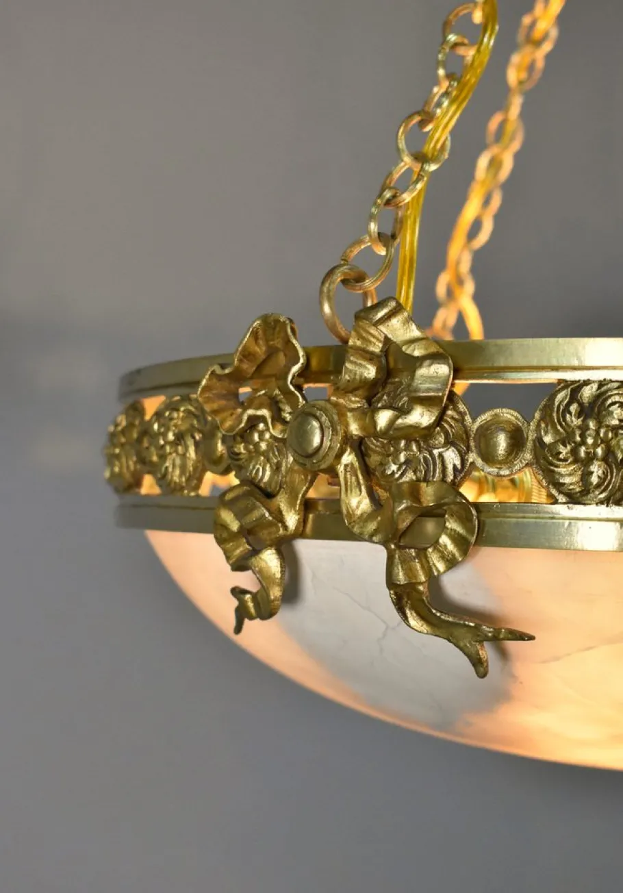 New Pamono Antique Napoleon III French Empire Chandelier in Bronze and Alabaster