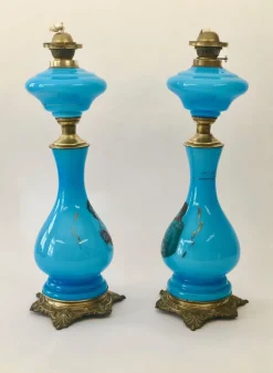 Hot Pamono Antique Opaline Glass Oil Table Lamps Depicting Napoleon and Josephine, 1890s, Set of 2
