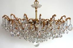 Online Pamono Antique Palwa Brass Lead Crystal Chandelier from Palwa, 1950s