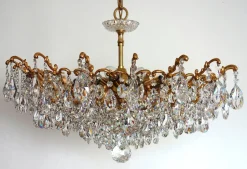 Online Pamono Antique Palwa Brass Lead Crystal Chandelier from Palwa, 1950s