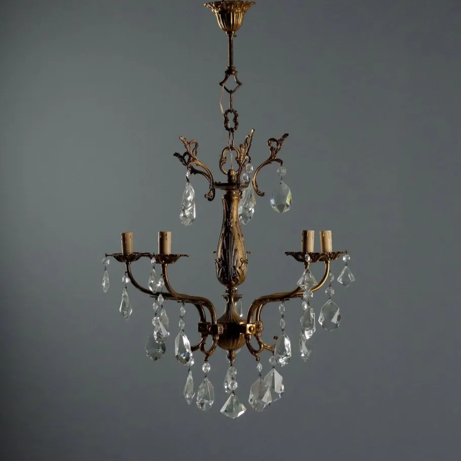 Online Pamono Antique Rococo Style Bronze and Crystal Chandelier, Italy, 20th Century