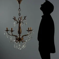 Online Pamono Antique Rococo Style Bronze and Crystal Chandelier, Italy, 20th Century
