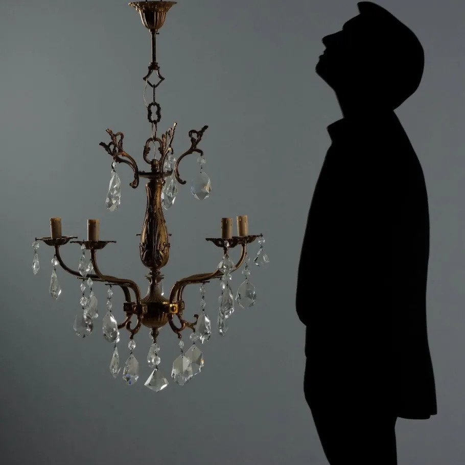Online Pamono Antique Rococo Style Bronze and Crystal Chandelier, Italy, 20th Century
