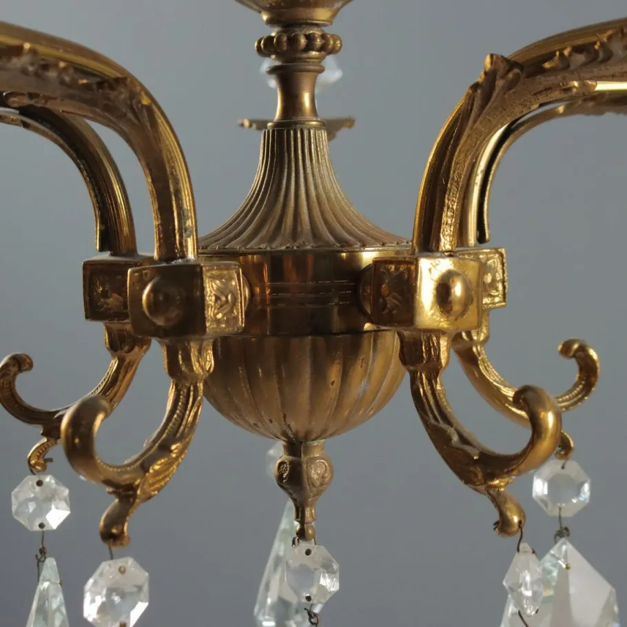 Online Pamono Antique Rococo Style Bronze and Crystal Chandelier, Italy, 20th Century