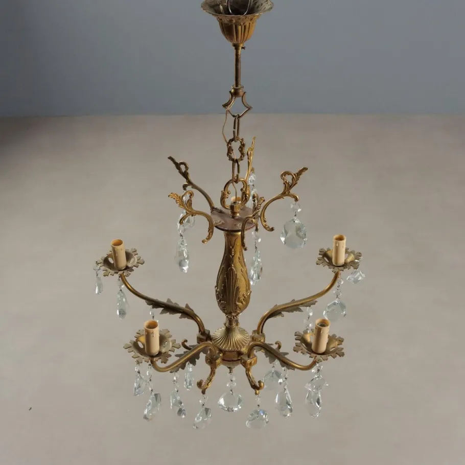Online Pamono Antique Rococo Style Bronze and Crystal Chandelier, Italy, 20th Century