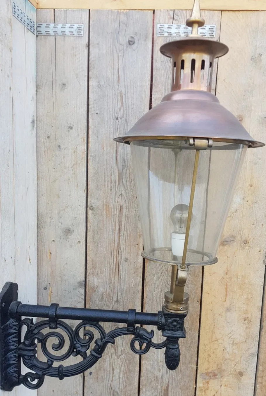 Clearance Pamono Antique Round Cast Iron and Copper Wall Lantern