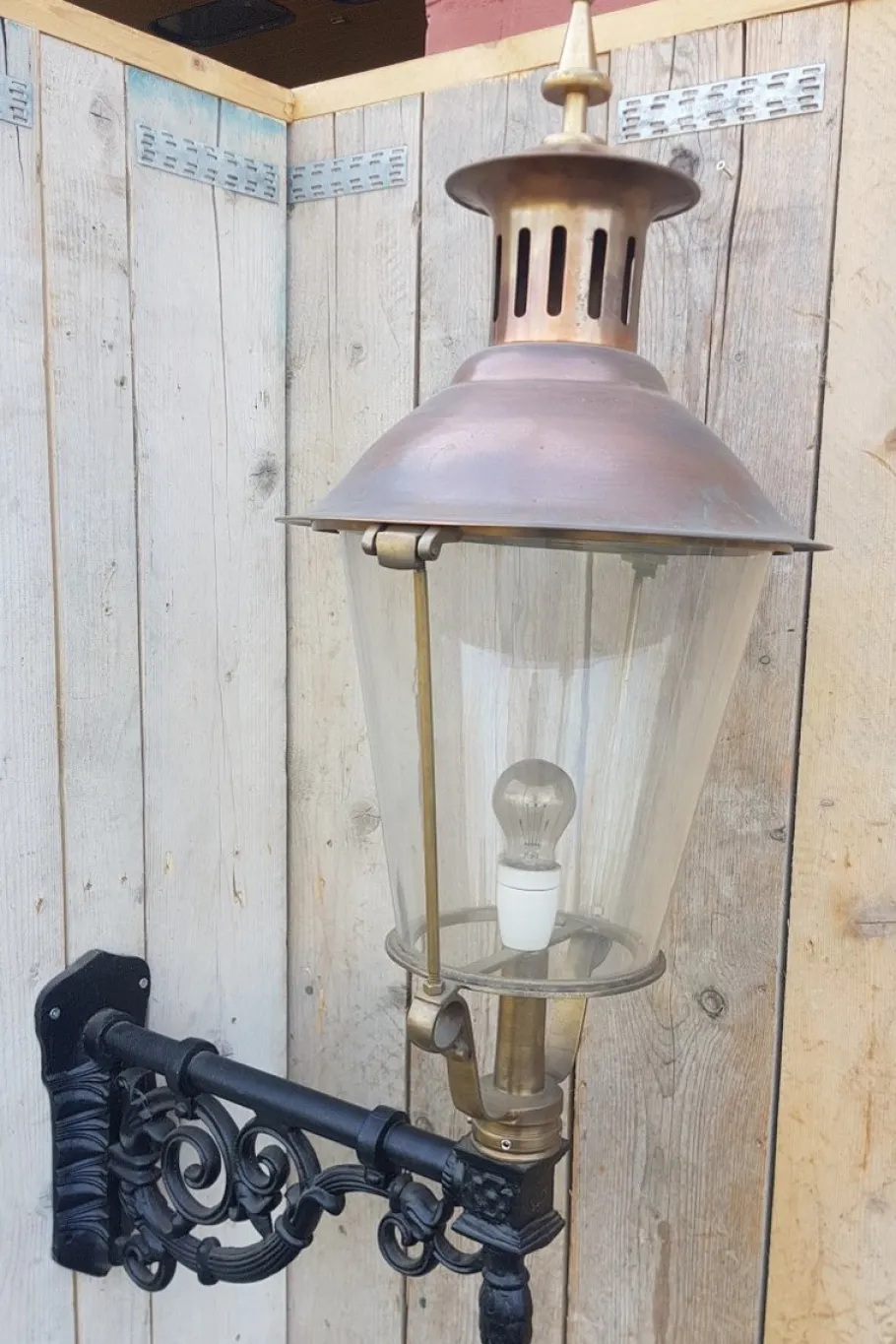 Clearance Pamono Antique Round Cast Iron and Copper Wall Lantern