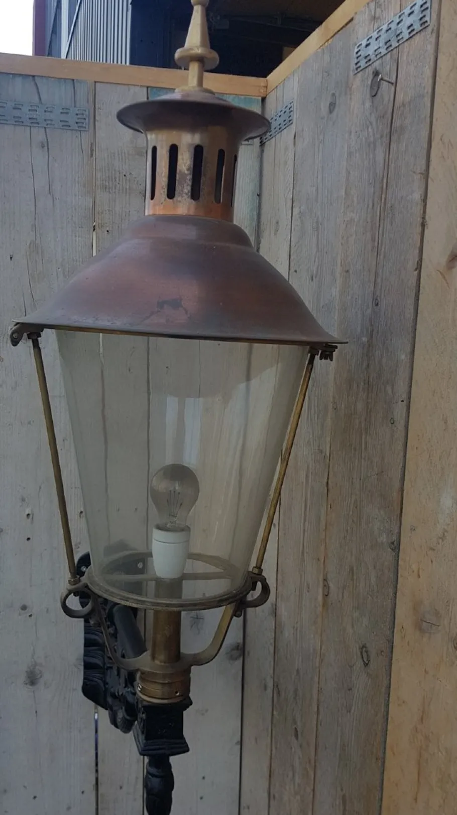 Clearance Pamono Antique Round Cast Iron and Copper Wall Lantern