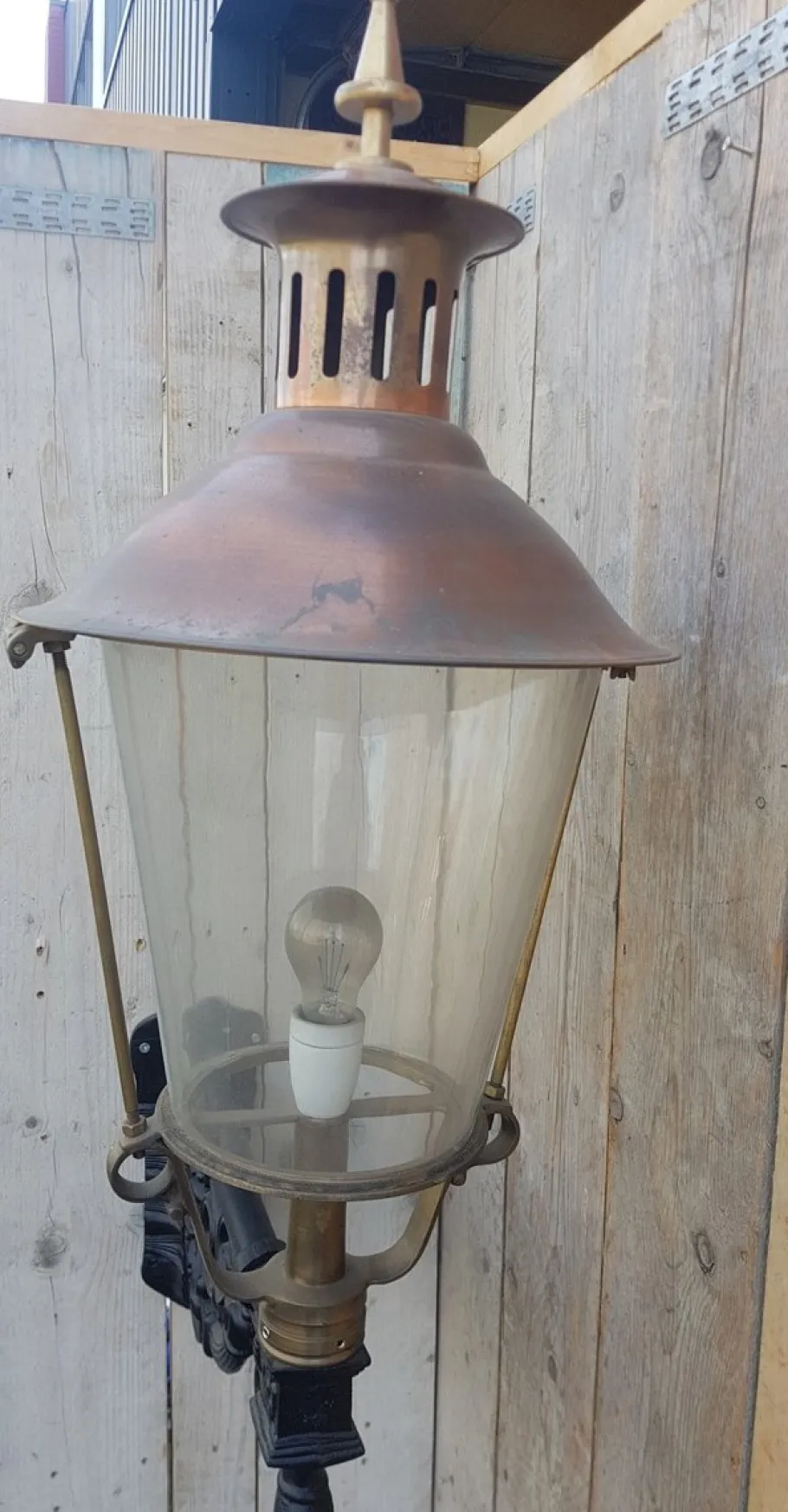 Clearance Pamono Antique Round Cast Iron and Copper Wall Lantern
