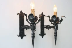 New Pamono Antique Spanish Gothic Revival Wall Lights in Wrought Iron, 1920, Set of 6