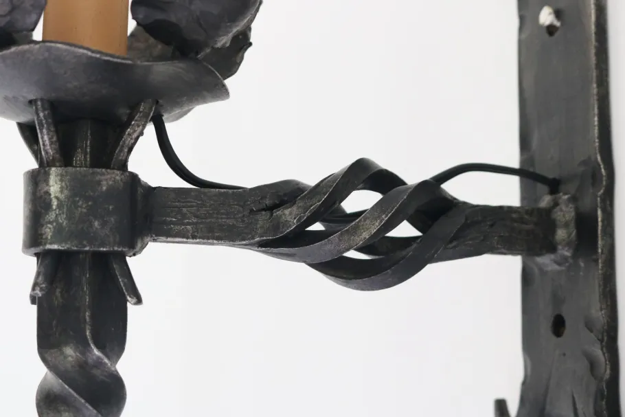 New Pamono Antique Spanish Gothic Revival Wall Lights in Wrought Iron, 1920, Set of 6