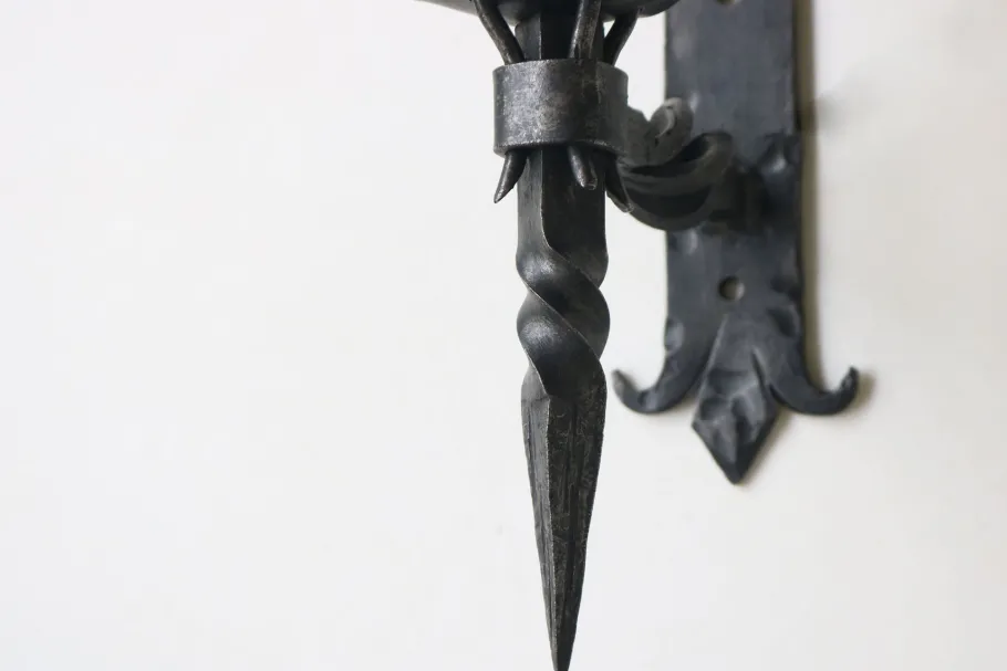 New Pamono Antique Spanish Gothic Revival Wall Lights in Wrought Iron, 1920, Set of 6