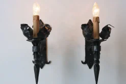 New Pamono Antique Spanish Gothic Revival Wall Lights in Wrought Iron, 1920, Set of 6