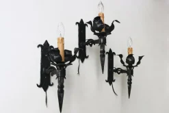 New Pamono Antique Spanish Gothic Revival Wall Lights in Wrought Iron, 1920, Set of 6