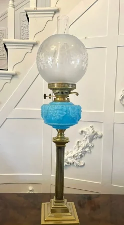 Clearance Pamono Antique Victorian Brass Corinthian Column Oil Lamp