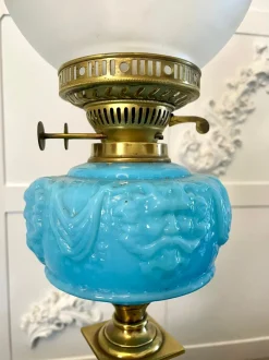 Clearance Pamono Antique Victorian Brass Corinthian Column Oil Lamp