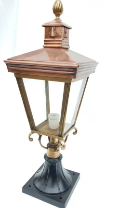 Clearance Pamono Antique Victorian Classic Copper Pillar Lamp Lantern on Base Outdoor Lamp
