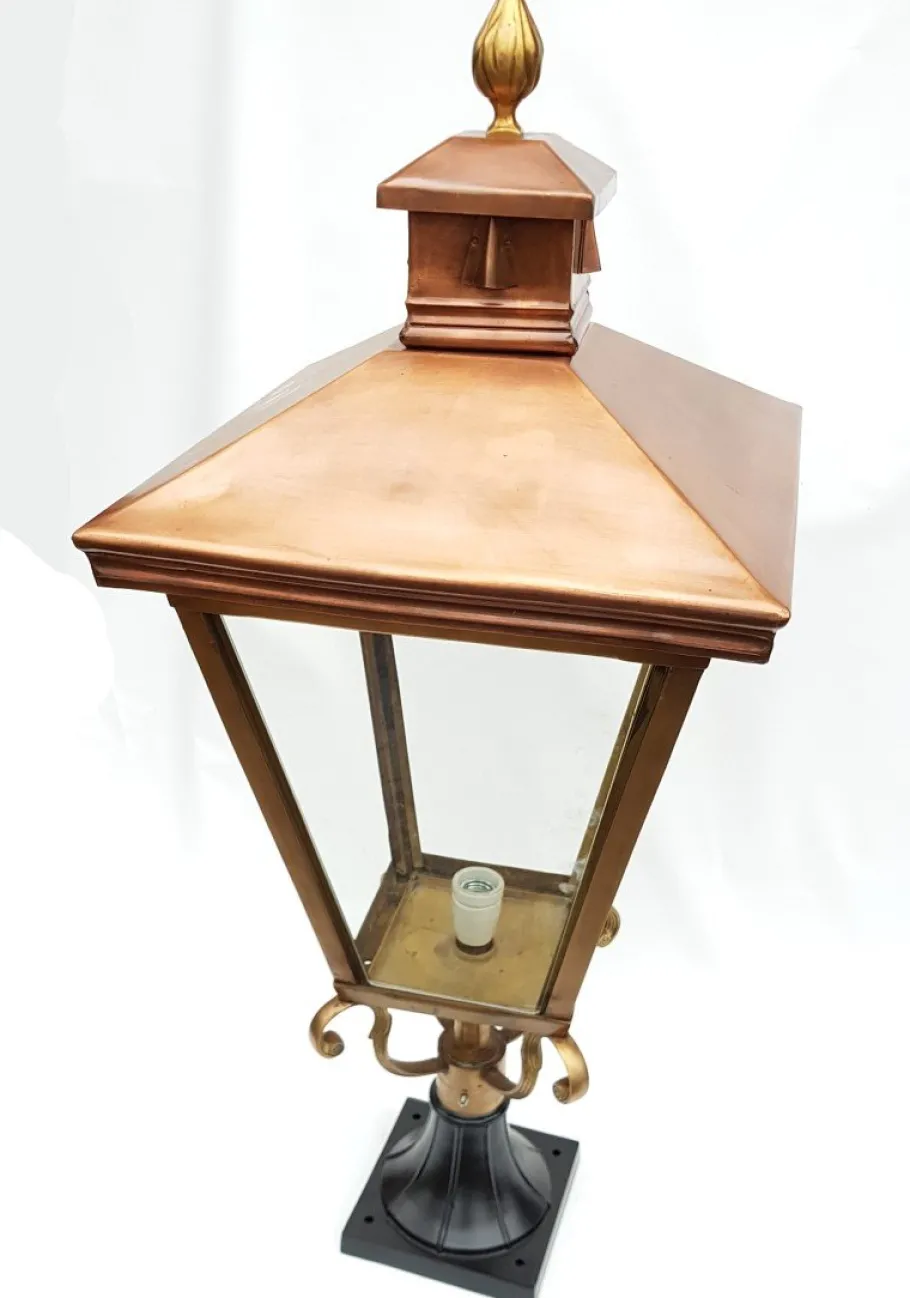New Pamono Antique Victorian Classic Copper Pillar Lamp Lantern on Base Outdoor Lamp