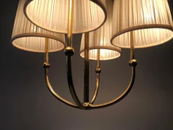 New Pamono 4-Arm Chandelier in Brass with Silk Shades, Austria, 1930s