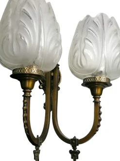 New Pamono 2-Armed Brass Wall Light with Tulip-Shaped Light Points, 1890s