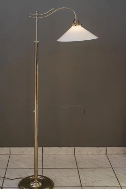 Clearance Pamono Art Deco Adjustable Nickel Floor Lamp with Opal Glass Shade, 1920s