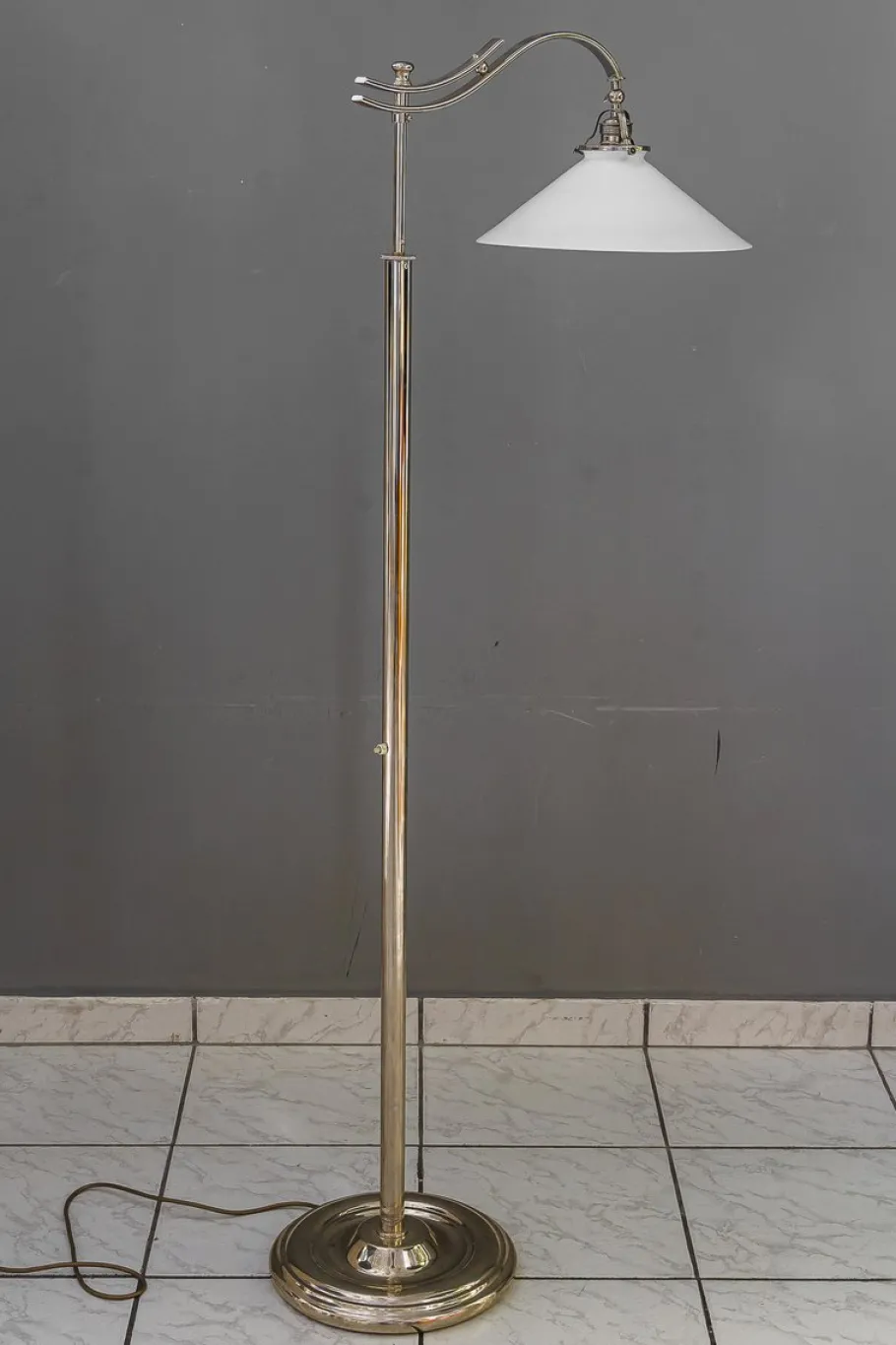 Clearance Pamono Art Deco Adjustable Nickel Floor Lamp with Opal Glass Shade, 1920s