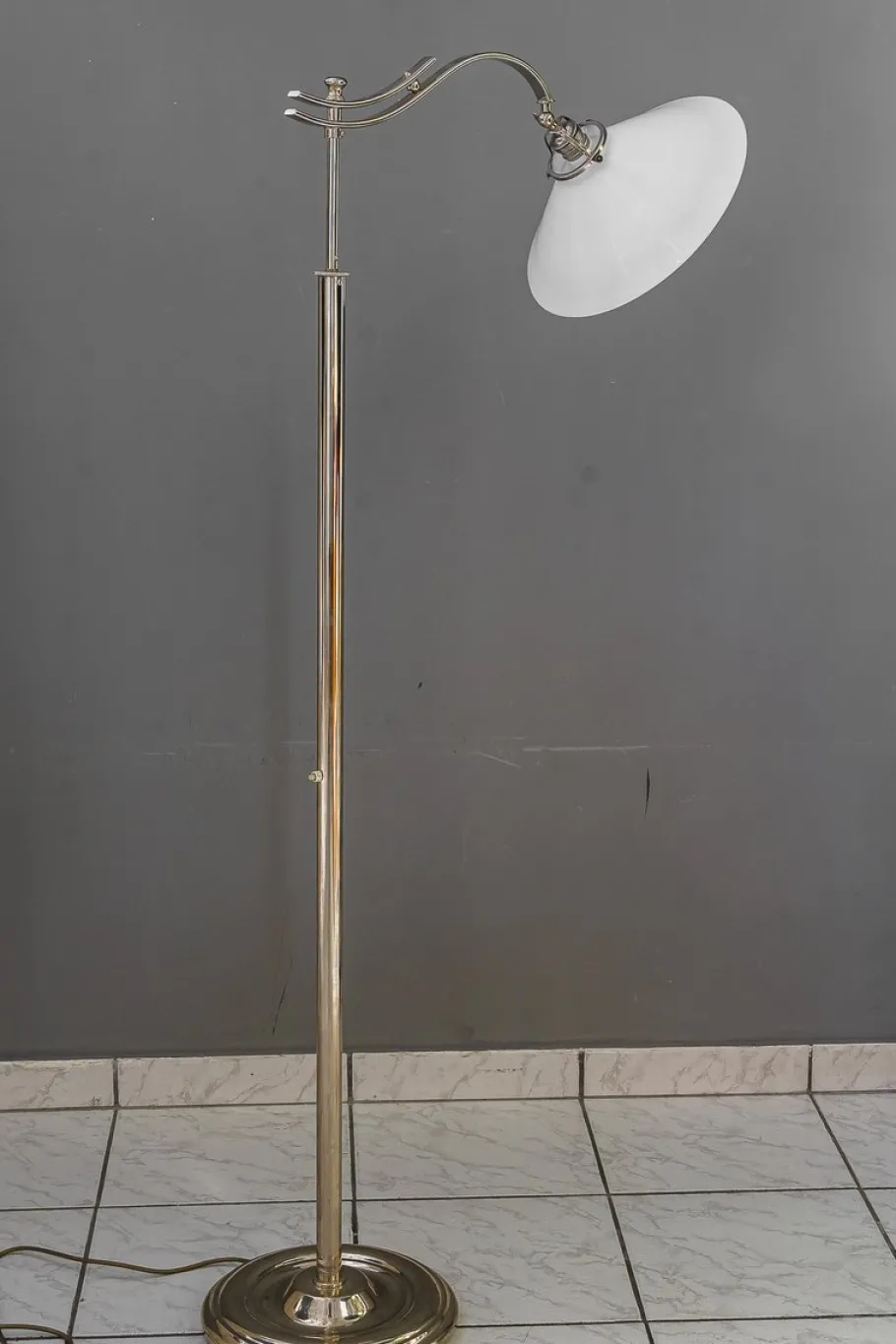 Clearance Pamono Art Deco Adjustable Nickel Floor Lamp with Opal Glass Shade, 1920s