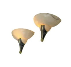 New Pamono Art Deco Alabaster and Bronze Wall Sconces, 1950s, Set of 2
