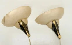 New Pamono Art Deco Alabaster and Bronze Wall Sconces, 1950s, Set of 2