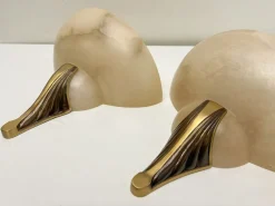New Pamono Art Deco Alabaster and Bronze Wall Sconces, 1950s, Set of 2
