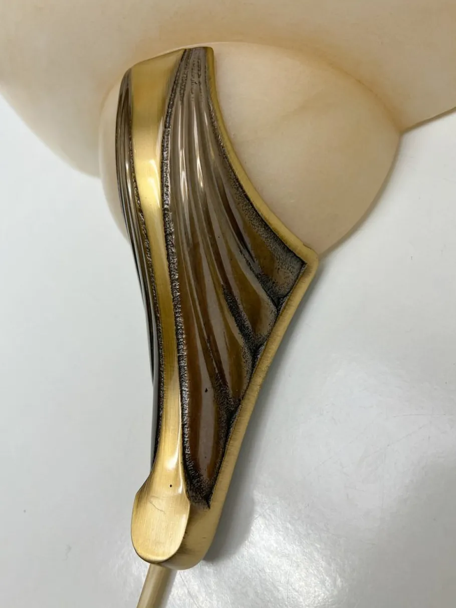 New Pamono Art Deco Alabaster and Bronze Wall Sconces, 1950s, Set of 2