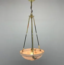 Clearance Pamono Art Deco Alabaster Pendant on Brass Chains, Former Czechoslovakia, 1930s