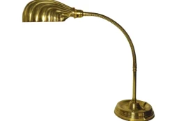 Sale Pamono Art Deco Articulated Brass Gooseneck Desk Lamp with Shell-Shaped Brassed Copper Shade and Circular Brass Weighted Base 1920s.