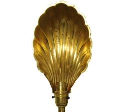 Sale Pamono Art Deco Articulated Brass Gooseneck Desk Lamp with Shell-Shaped Brassed Copper Shade and Circular Brass Weighted Base 1920s.