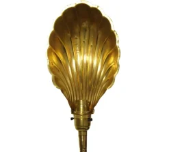 Sale Pamono Art Deco Articulated Brass Gooseneck Desk Lamp with Shell-Shaped Brassed Copper Shade and Circular Brass Weighted Base 1920s.