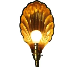 Sale Pamono Art Deco Articulated Brass Gooseneck Desk Lamp with Shell-Shaped Brassed Copper Shade and Circular Brass Weighted Base 1920s.