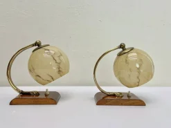 Online Pamono Art Deco Austrian Walnut and Glass Bedside Table Lamps, 1930s, Set of 2