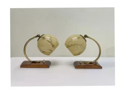 Online Pamono Art Deco Austrian Walnut and Glass Bedside Table Lamps, 1930s, Set of 2