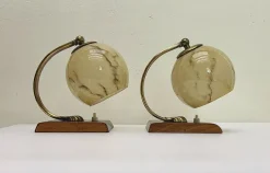 Online Pamono Art Deco Austrian Walnut and Glass Bedside Table Lamps, 1930s, Set of 2