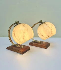 Online Pamono Art Deco Austrian Walnut and Glass Bedside Table Lamps, 1930s, Set of 2