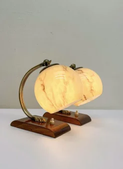 Online Pamono Art Deco Austrian Walnut and Glass Bedside Table Lamps, 1930s, Set of 2
