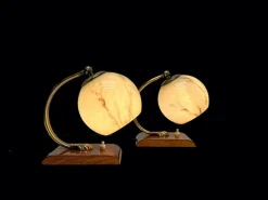 Online Pamono Art Deco Austrian Walnut and Glass Bedside Table Lamps, 1930s, Set of 2