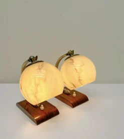Online Pamono Art Deco Austrian Walnut and Glass Bedside Table Lamps, 1930s, Set of 2