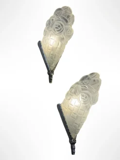 Discount Pamono Art Deco Bouquets aux Roses Wall Lights from Verrerie d'Art Degué, 1930s, Set of 2