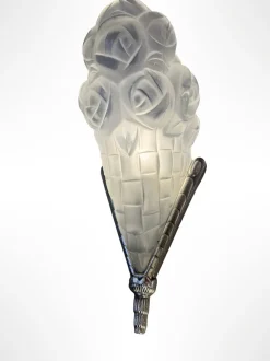 Discount Pamono Art Deco Bouquets aux Roses Wall Lights from Verrerie d'Art Degué, 1930s, Set of 2